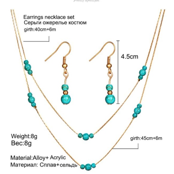 NEW turquoise beaded necklace&earrings set - Picture 4 of 4